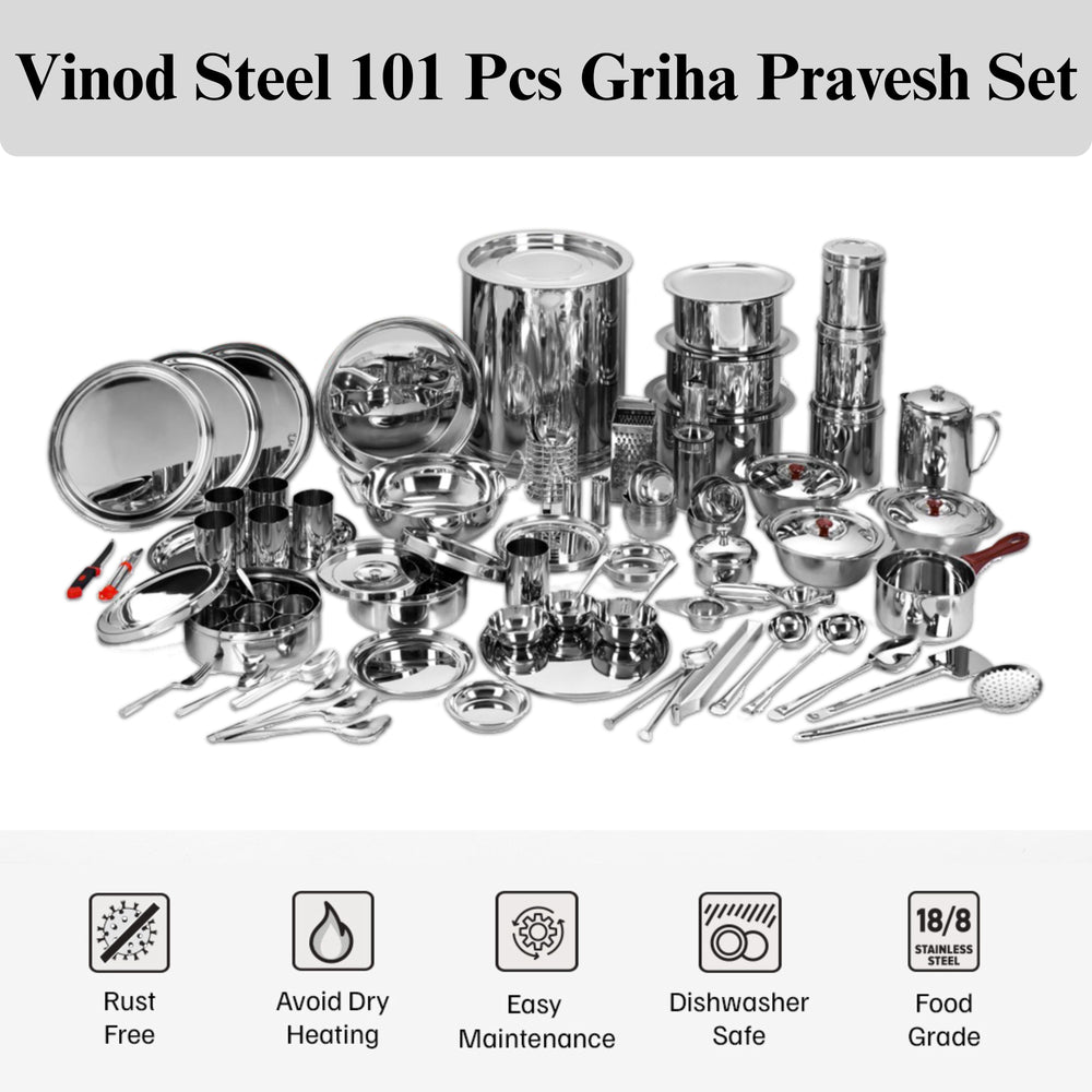 Vinod 101 Pieces Griha Pravesh Set Thoughtful Gift for Housewarming, side view