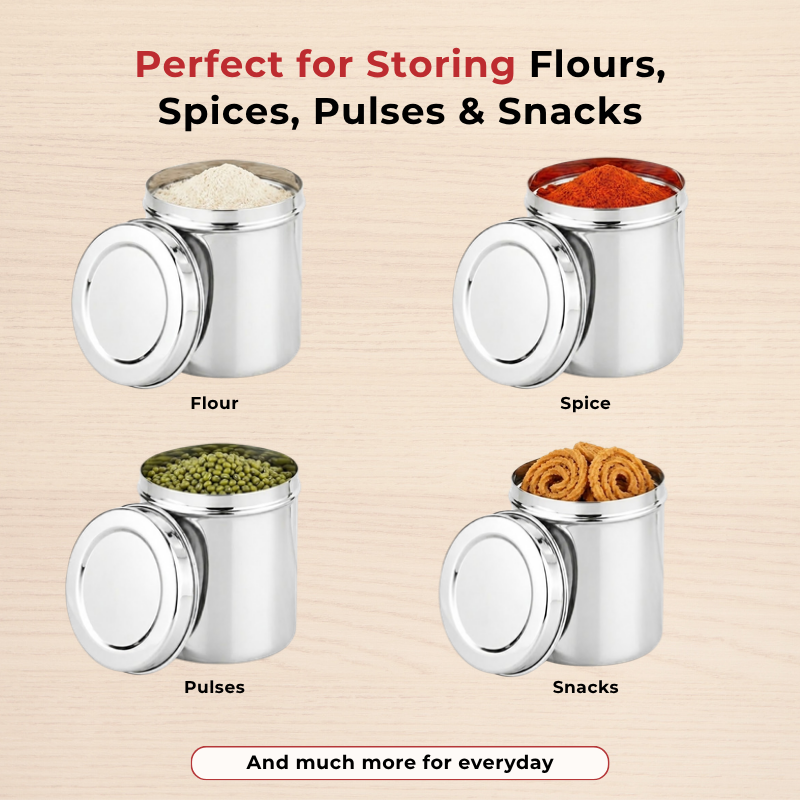 Vinod Stainless Steel Deep Dabba Set of 3 - 350 ml, 500 ml & 750 ml in Steel, product view 12