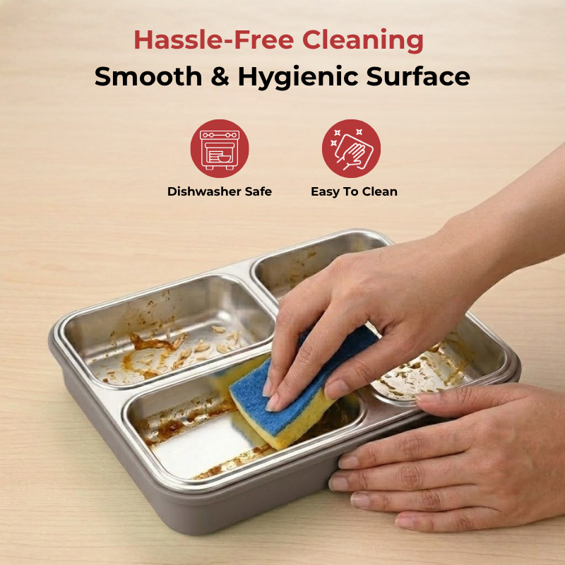Vinod stainless steel 3 compartment tiffin in grey, silicone-sealed airtight lid, product view 12