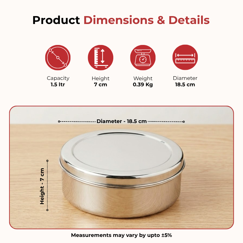 Vinod stainless steel puri dabba set of 8, capacity: 300 ml to 2500 ml, product view 14