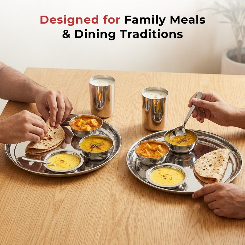 Vinod stainless steel Rajbhog thali 6 piece set with plate, bowls, glass and spoon, product view 13