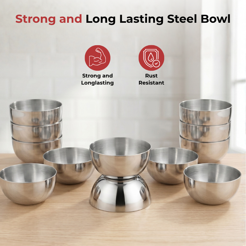 Vinod Stainless Steel Two Tone Bowl Set of 12 Pieces, top view