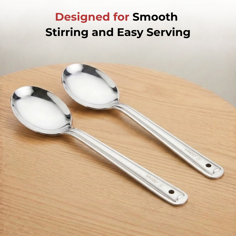 Vinod Stainless Steel Serving Paan / Cooking Spoon Set of 2, top view