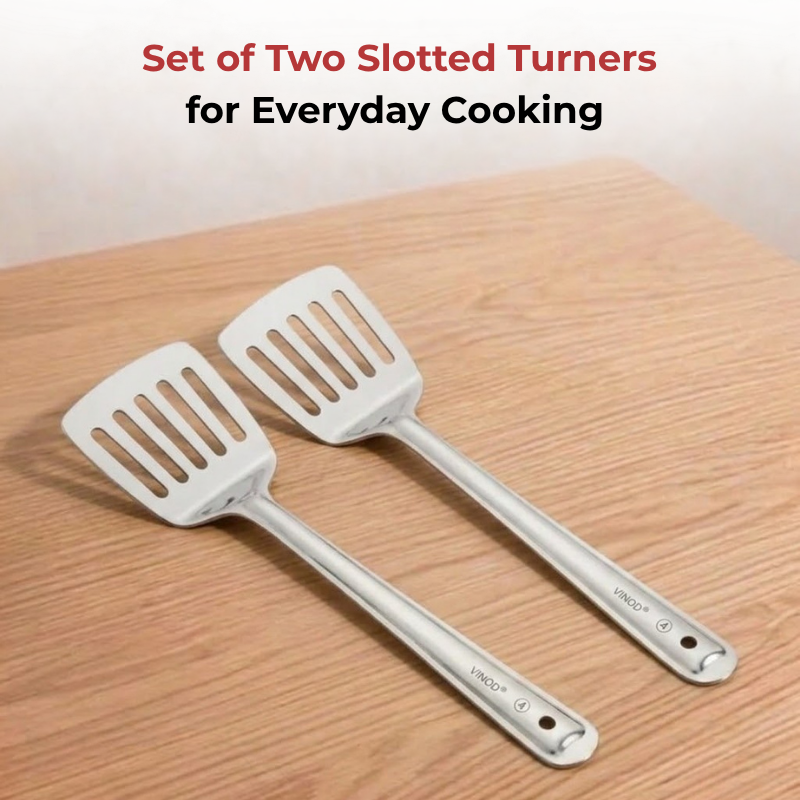 Vinod Stainless Steel Basting Slotted Turner / Cooking Palta Set of 2, top view