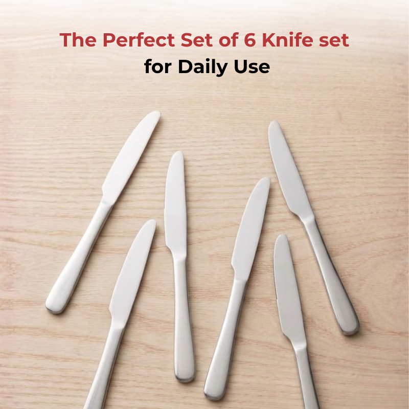 Vinod Decora stainless steel dinner knife set of 6, top view