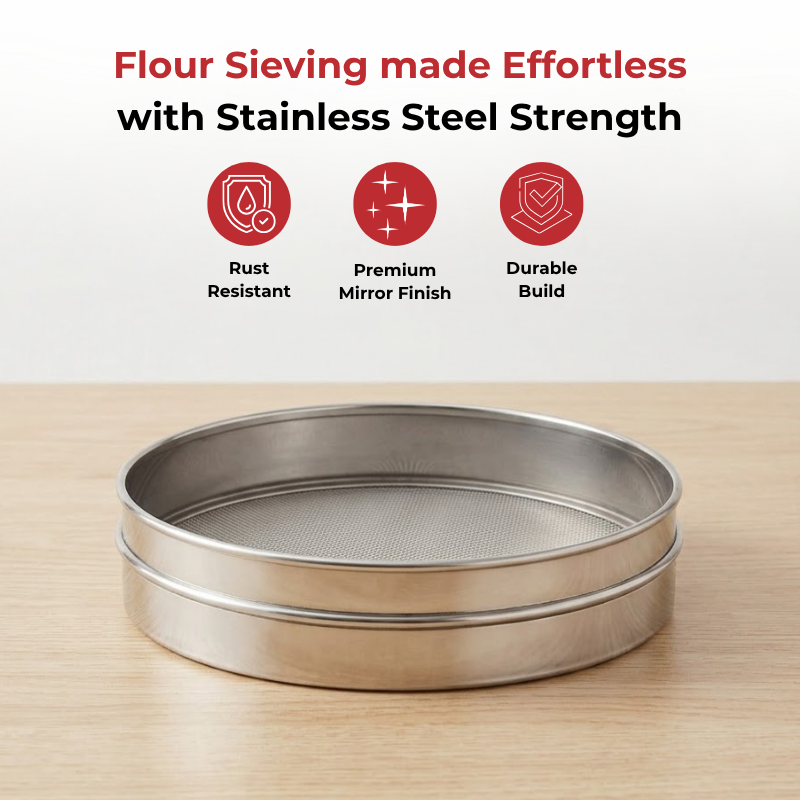 Vinod Stainless Steel Atta Chalni / Flour Sieve Channi, angled view