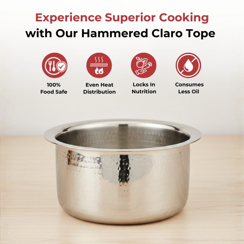 Vinod Claro Heavy Gauge Stainless Steel Hammered Tope, 1.5 mm, side view