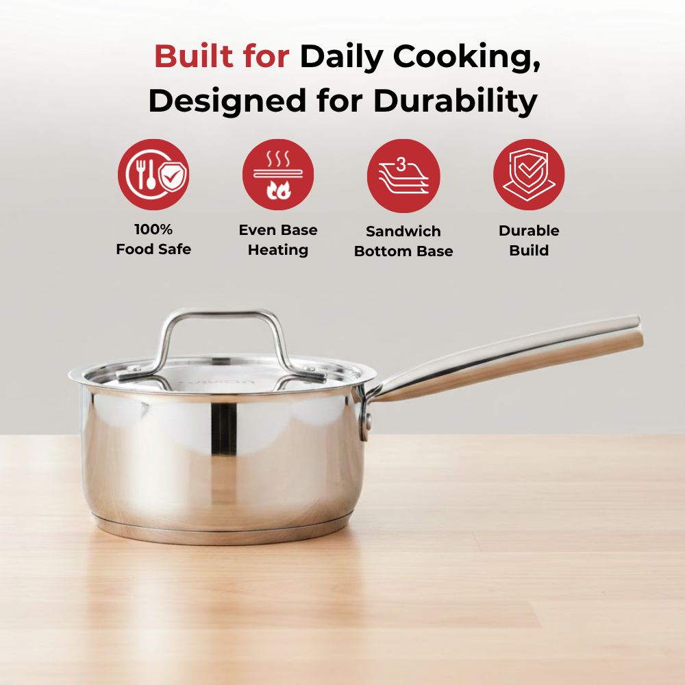 Vinod Doniv Stainless Steel Majestic Sandwich Bottom Sauce Pan, top view