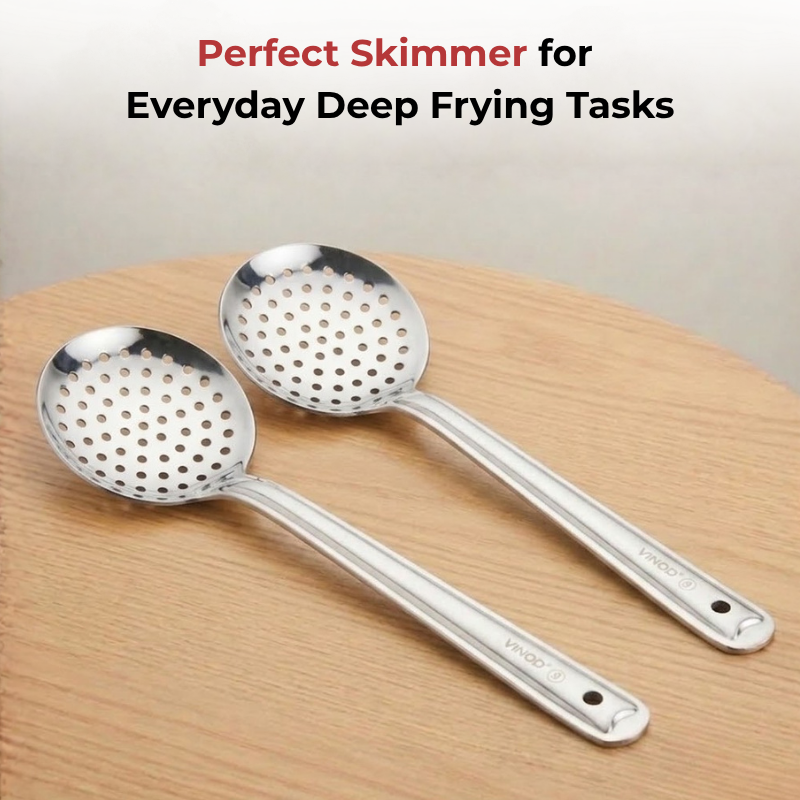 Vinod Stainless Steel Cooking Skimmer / Steel Jharni / Jhara Set of 2, top view
