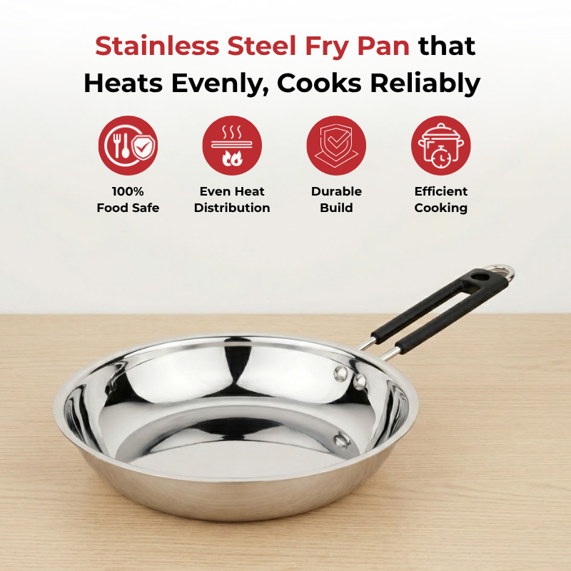 Vinod Stainless Steel Heavy Bottom Royal Fry Pan, top view