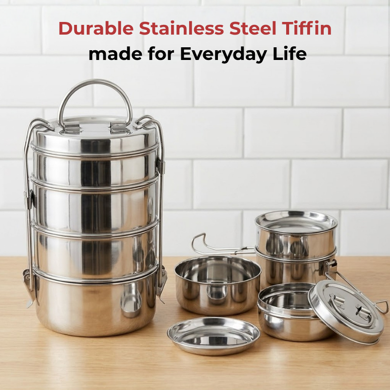 Vinod Stainless Steel Lunch Tiffin Set, top view