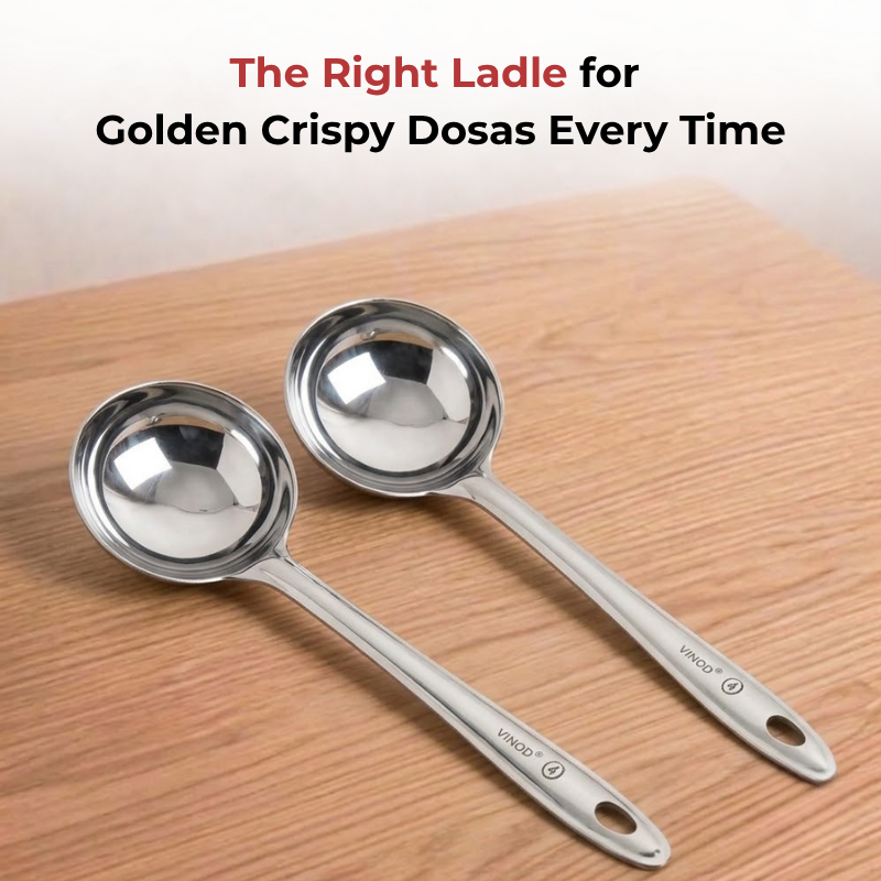 Vinod stainless steel dosa making spoon / ladle set of 2, top view
