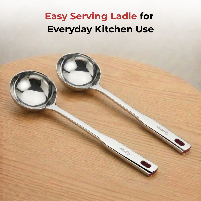 Vinod Queens stainless steel ladle serving spoon set of 2, 36 cm, No. 1, top view