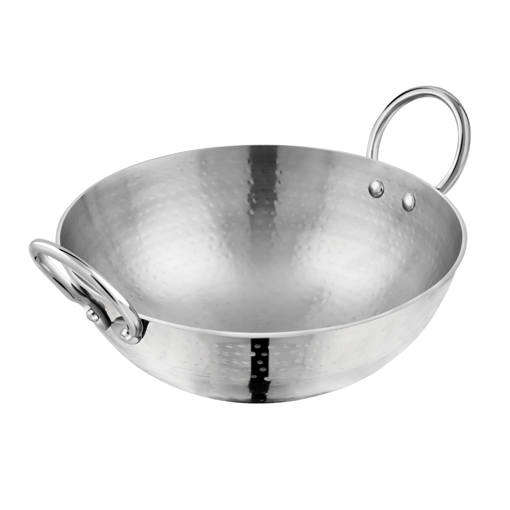 Vinod claro heavy gauge stainless steel hammered cookware set, 5 pcs, angled view