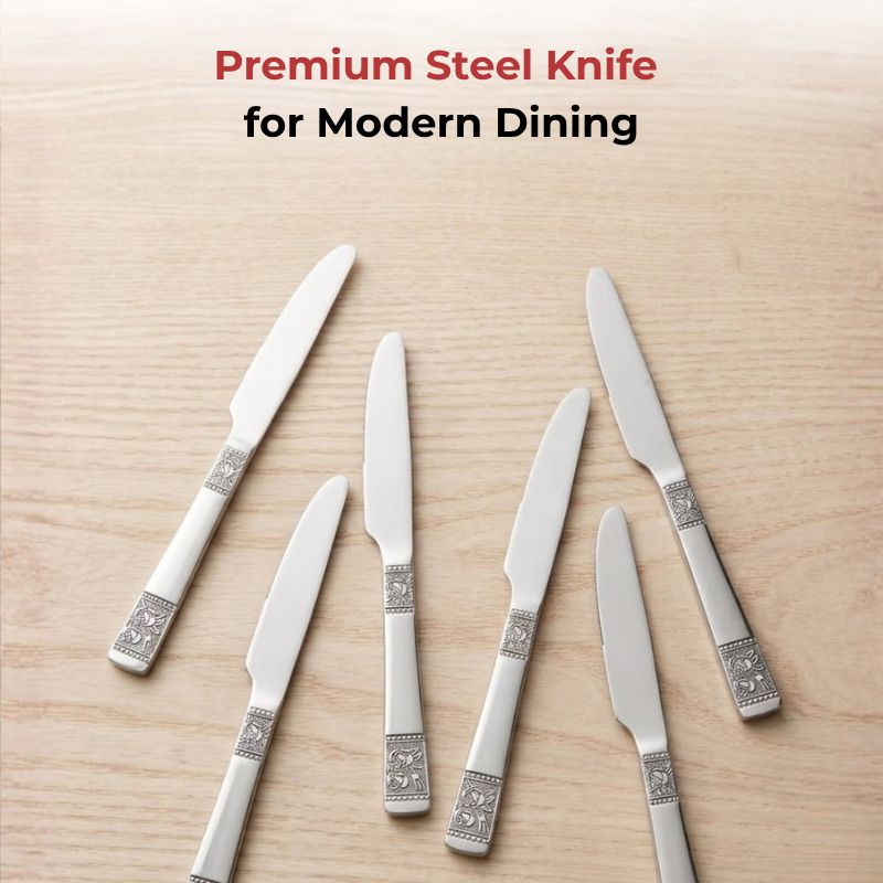 Vinod Moscow stainless steel dinner knife set of 6, top view