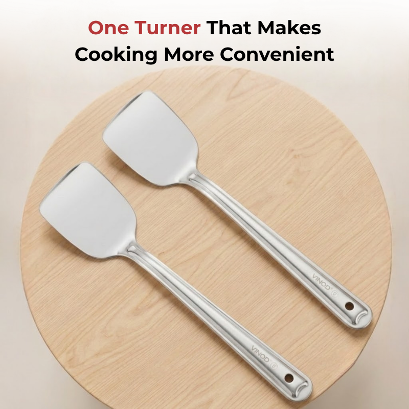 Vinod Stainless Steel Basting Turner / Khurpa/ Cooking Palta Turner Set of 2, top view