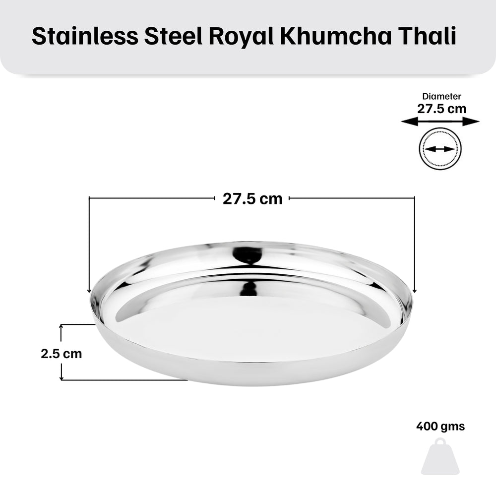 Vinod Royal hammered stainless steel khumcha thali set of 2, 27.5 cm, top view