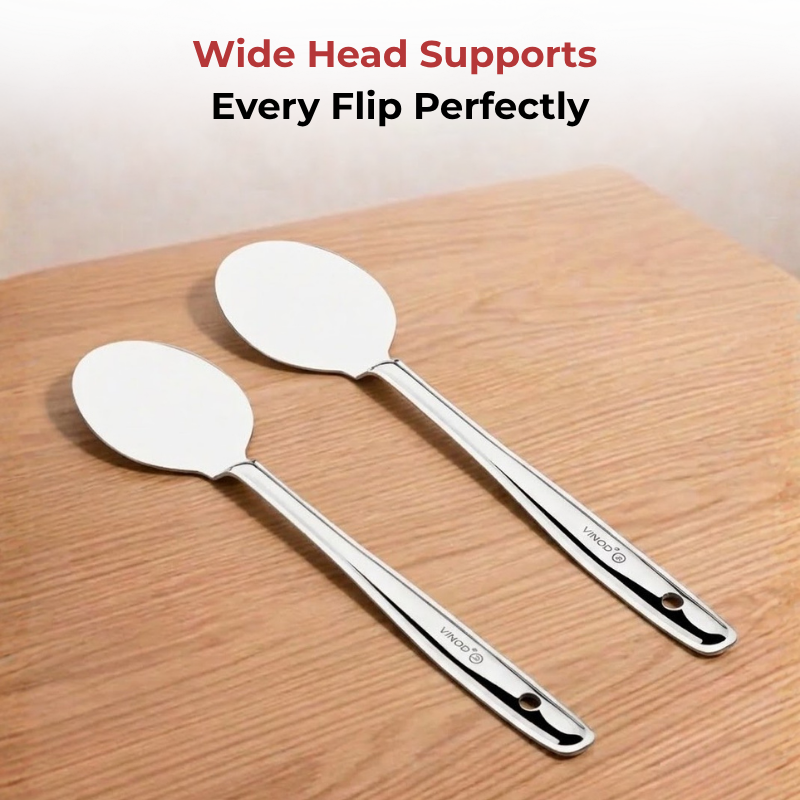 VINOD Stainless Steel Paratha Palta / Turner / Spatula Set of 2 - 34 cm, Highest Grade Stainless Steel, Rust Free, Dishwasher Safe - No. 2
