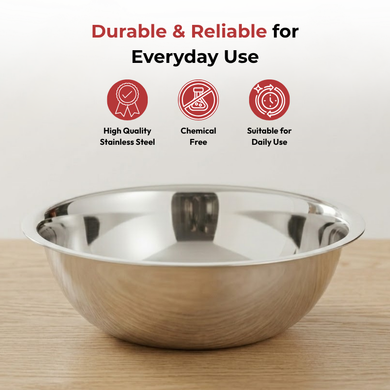 Vinod Stainless Steel Basin, angled view
