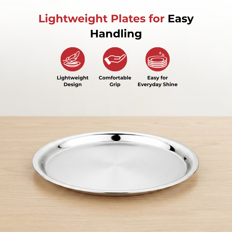 Vinod Stainless Steel Two Tone German Bogi Dish Set of 6, angled view