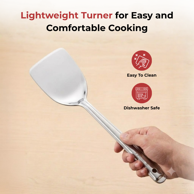 Vinod Stainless Steel Basting Turner / Khurpa/ Cooking Palta Turner Set of 2, angled view