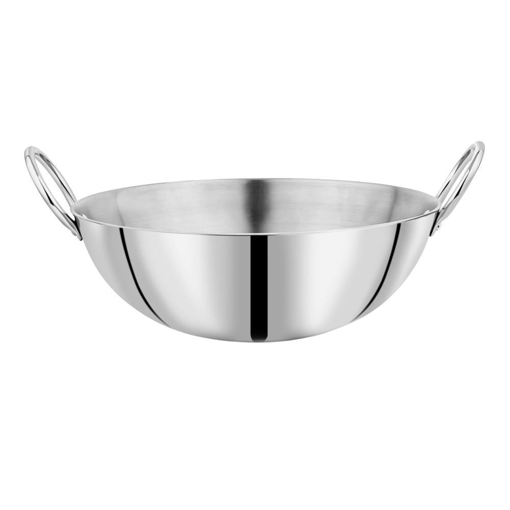 Vinod claro heavy gauge kadai (plain) with 2.5 mm, set of 2, capacity 3.2 litre & 3.8 litre (26cm & 28cm), close-up detail