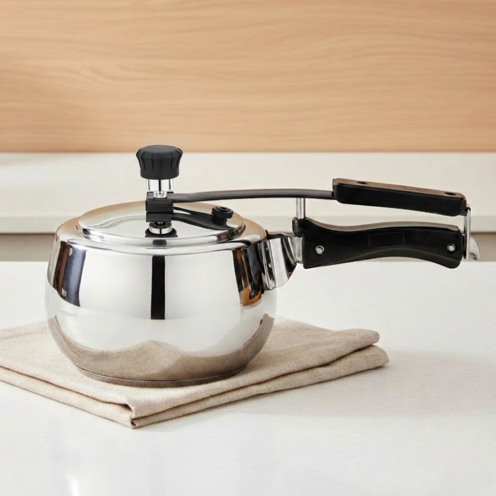 Vinod Doniv stainless steel sandwich bottom pressure cooker with inner lid 2 litre (amaze series), side view