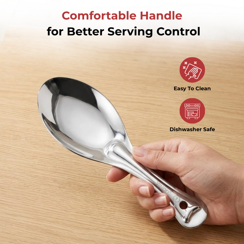 Vinod Stainless Steel Rice Server / Rice Spoon / Rice Chamcha Set of 2, angled view
