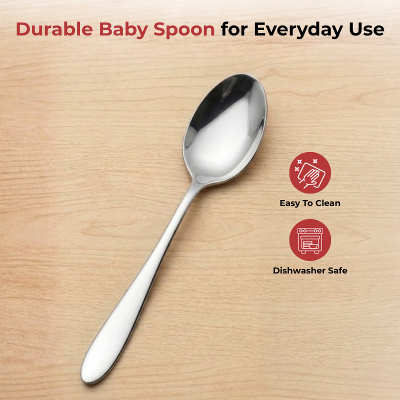 Vinod Florence stainless steel baby spoon set of 12, angled view