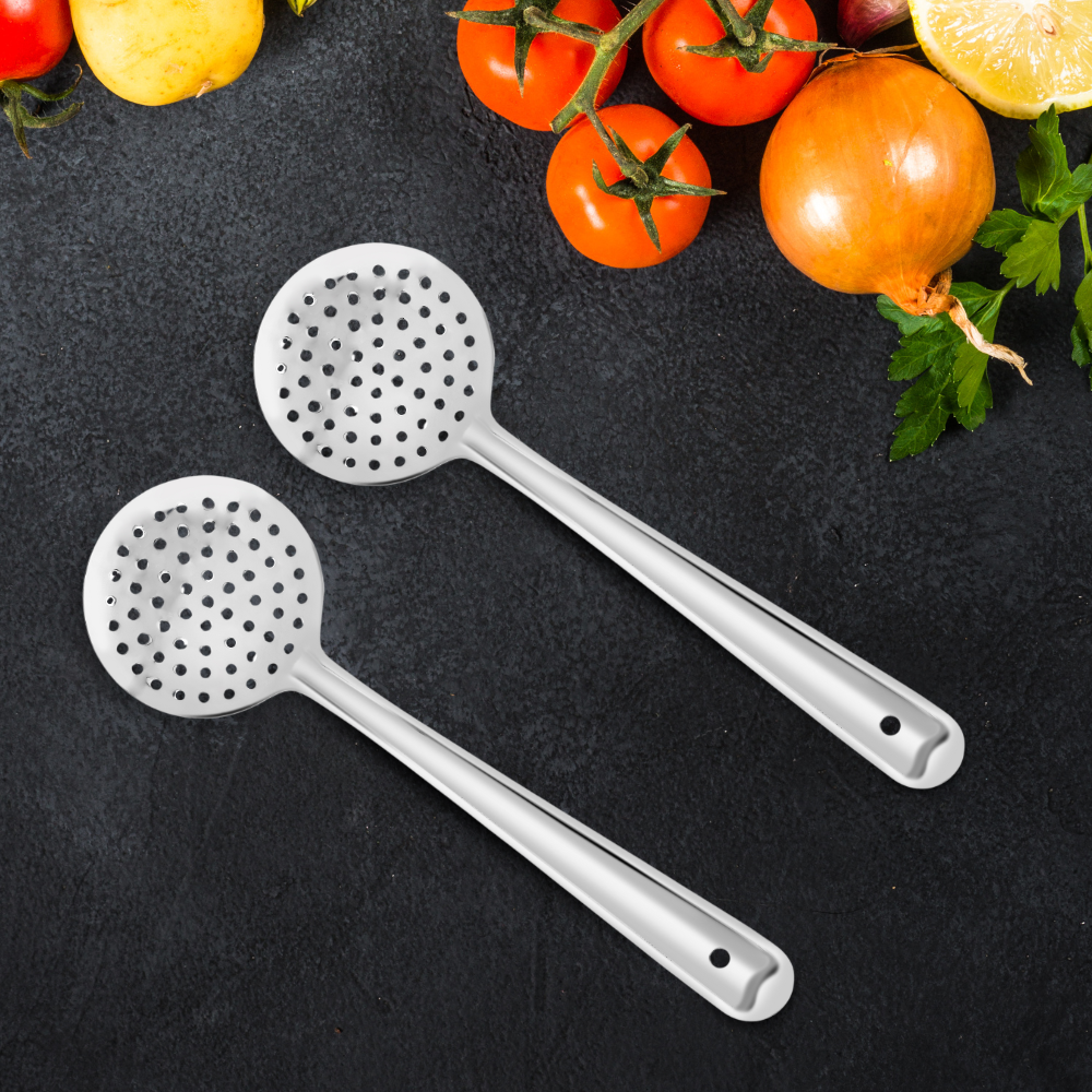 Vinod Stainless Steel Cooking Skimmer/Steel Jharni/Jhara With long Handle, Set of 2, Size 27cm, No 3