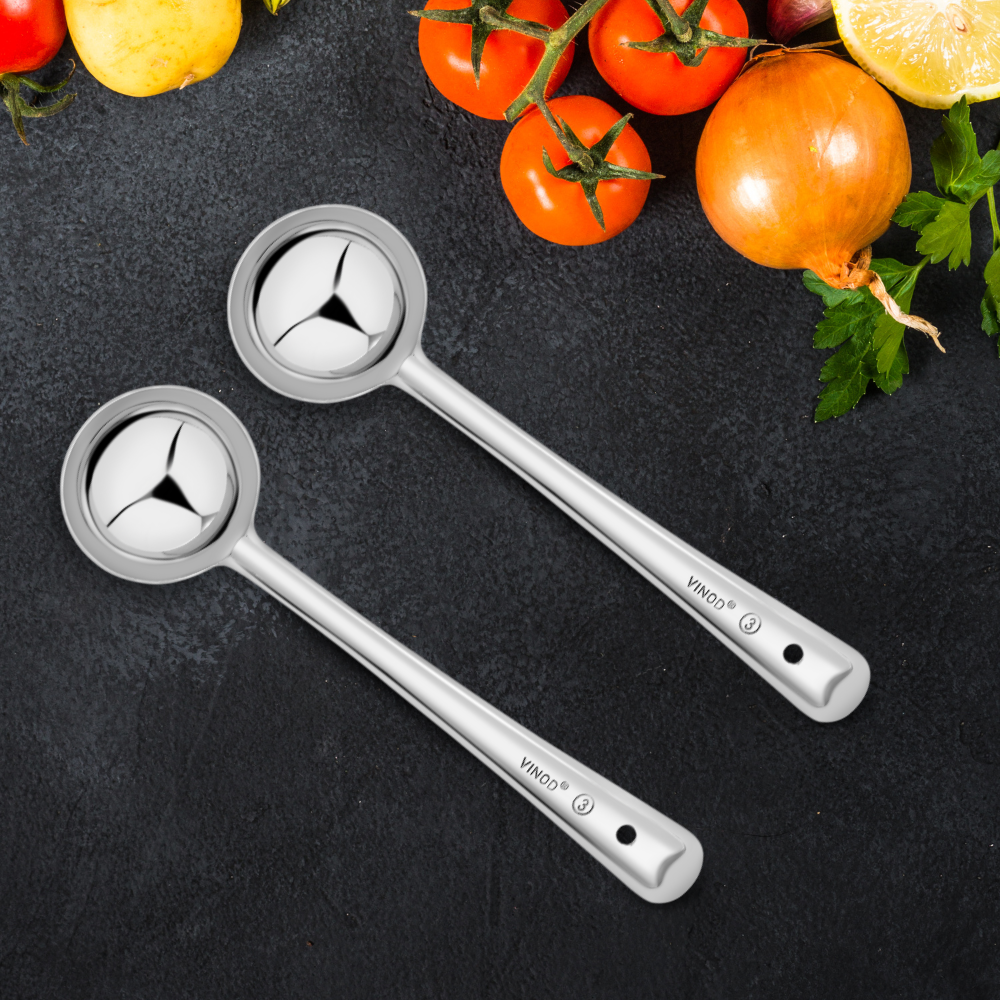 Vinod stainless steel basting serving ladle / serving spoon / karchi set of 2, 34 cm, side view