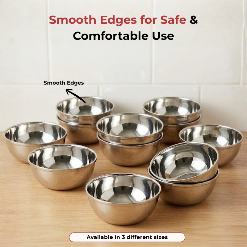 Vinod Stainless Steel Maharaja Bowl Set of 12 Pieces, angled view