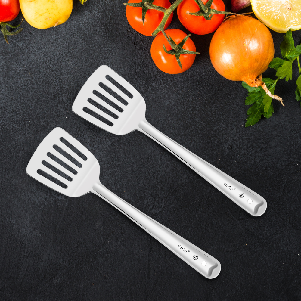 Vinod Stainless Steel Cooking Slotted Plata/Turner, Set of 2, Size 6