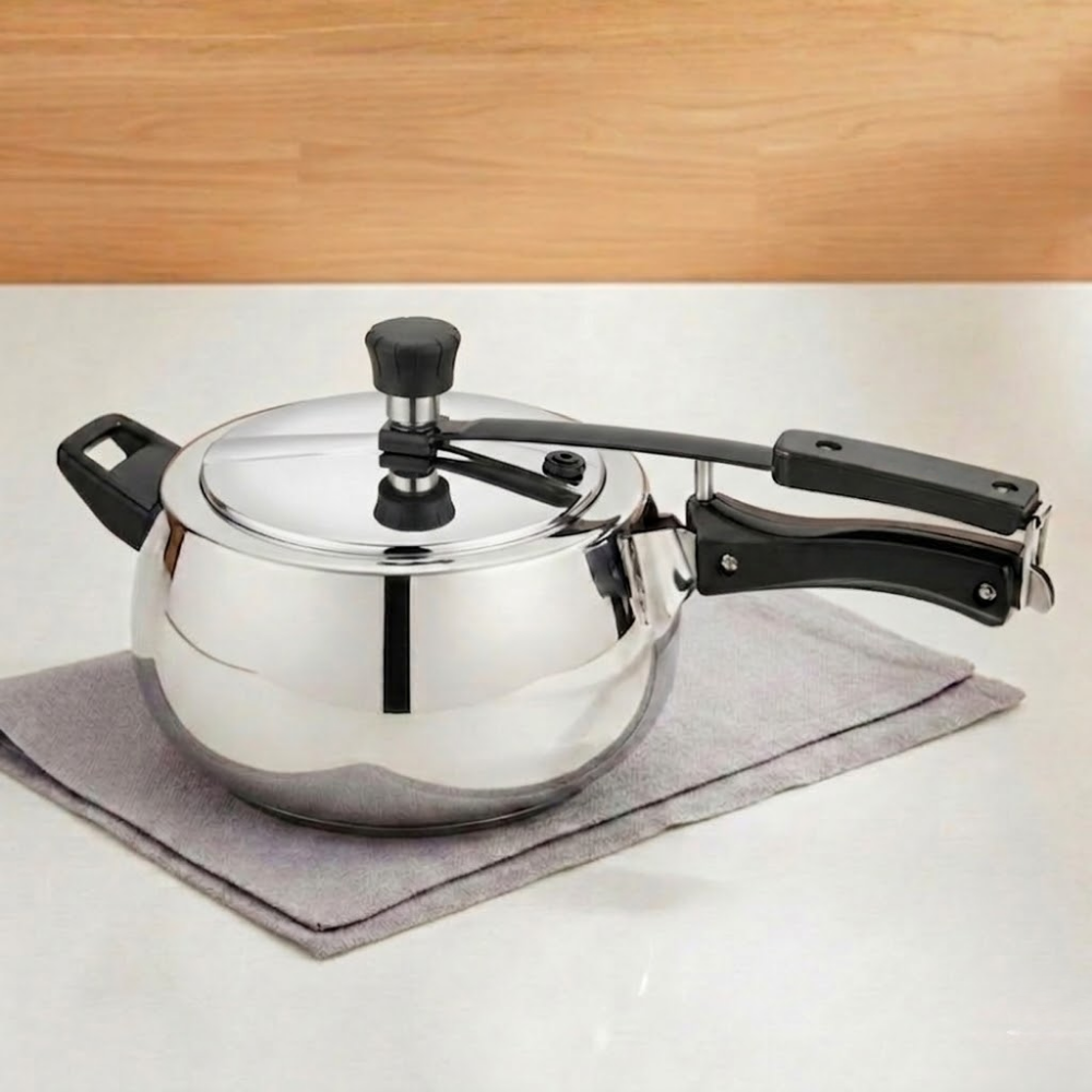 Vinod Doniv stainless steel sandwich bottom pressure cooker with inner lid 5 litre (amaze series), side view