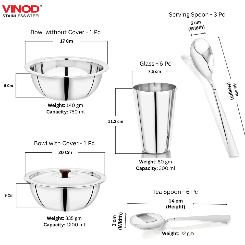 Vinod 36 Pieces Stainless Steel Dinner Set, angled view
