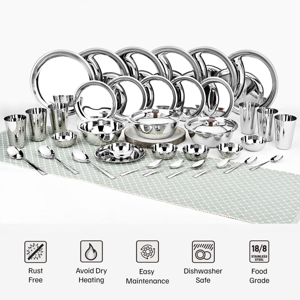 Vinod 36 Pieces Stainless Steel Dinner Set, close-up detail