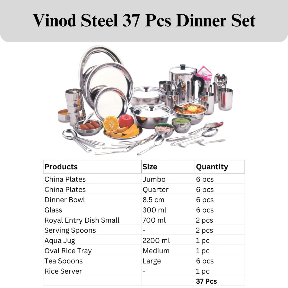 Vinod 37 Pieces Stainless Steel Dinner Set, side view