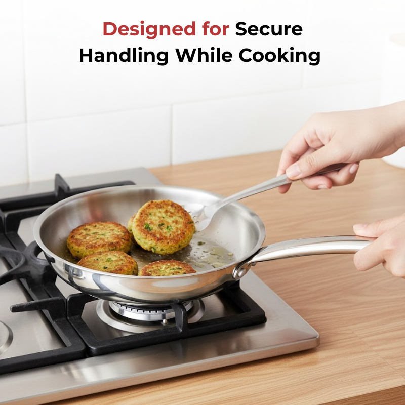 Vinod Claro Heavy Gauge Stainless Steel Fry Pan (Plain) with 1.5 mm, in-use view