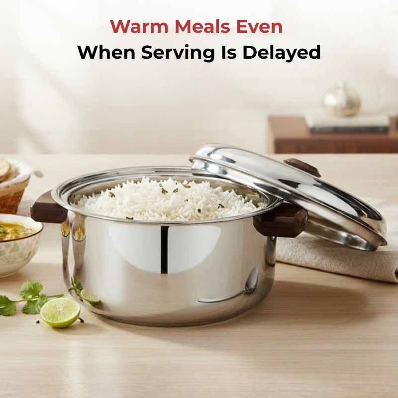 Vinod Stainless Steel Hot Casserole, in-use view