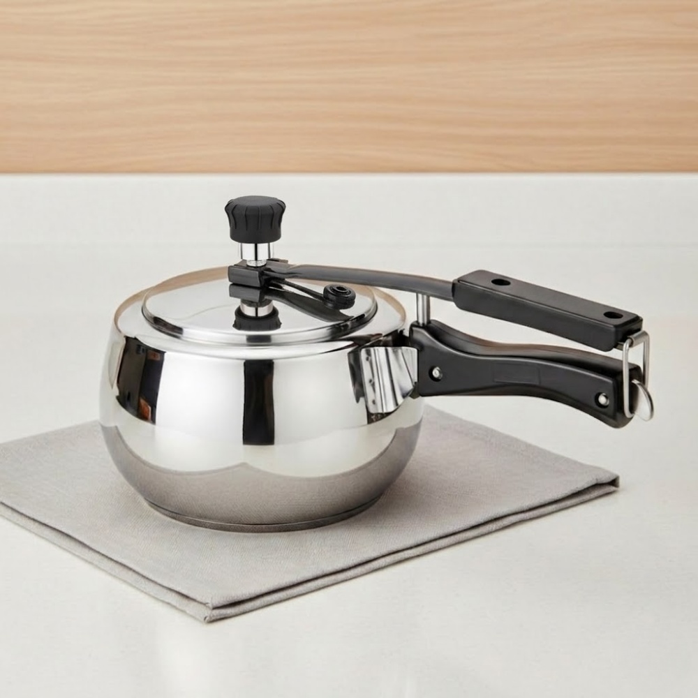 Vinod Doniv stainless steel sandwich bottom pressure cooker with inner lid 2 litre (amaze series), top view