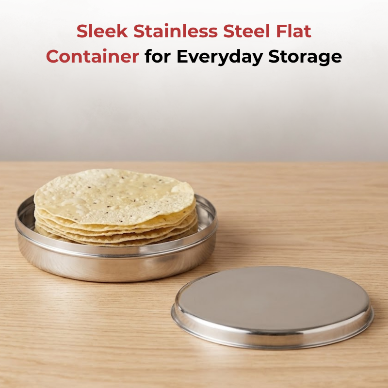 VINOD Stainless Steel Papad Dabba with Mirror Finish, Tough & Strong Build, Rust Free, Easy to Clean & Dishwasher Safe – 9.5 Inch (No.14)
