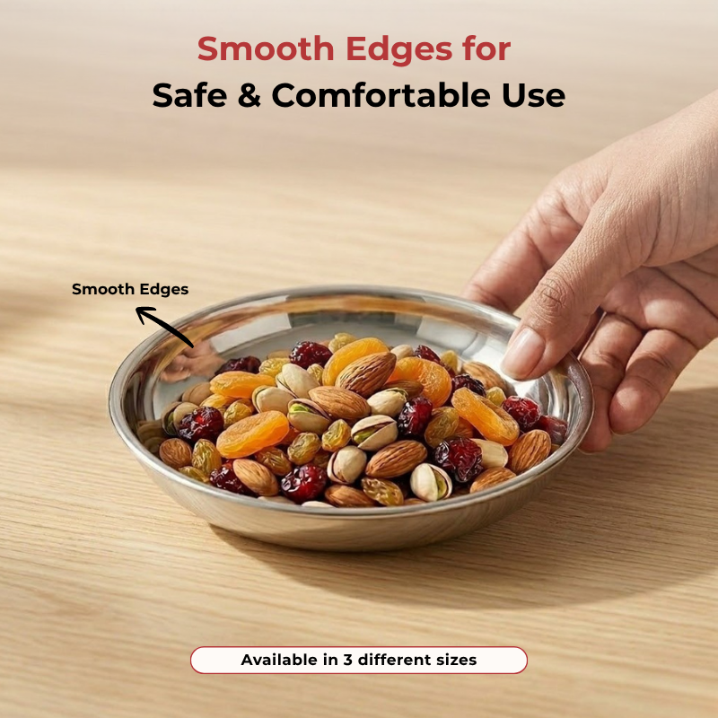 Vinod Stainless Steel Round Beeding Halwa / Dessert Plate Set of 6 Pieces, close-up detail