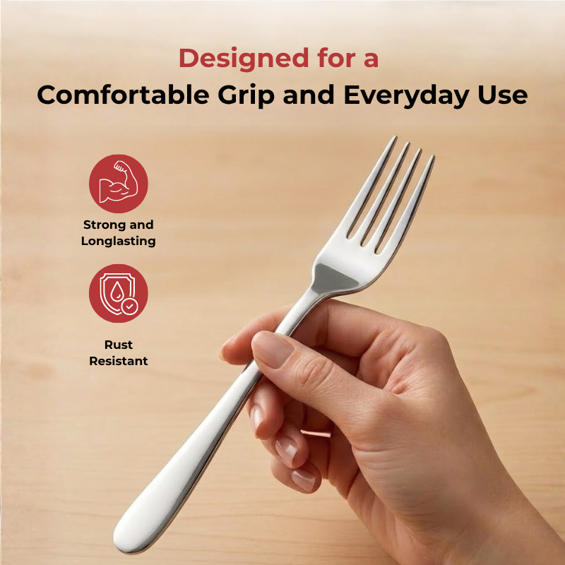 Vinod Florence stainless steel dinner fork set of 12, close-up detail