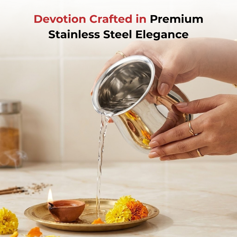 Vinod Stainless Steel Shubham Kalash for Ritual Use, close-up detail