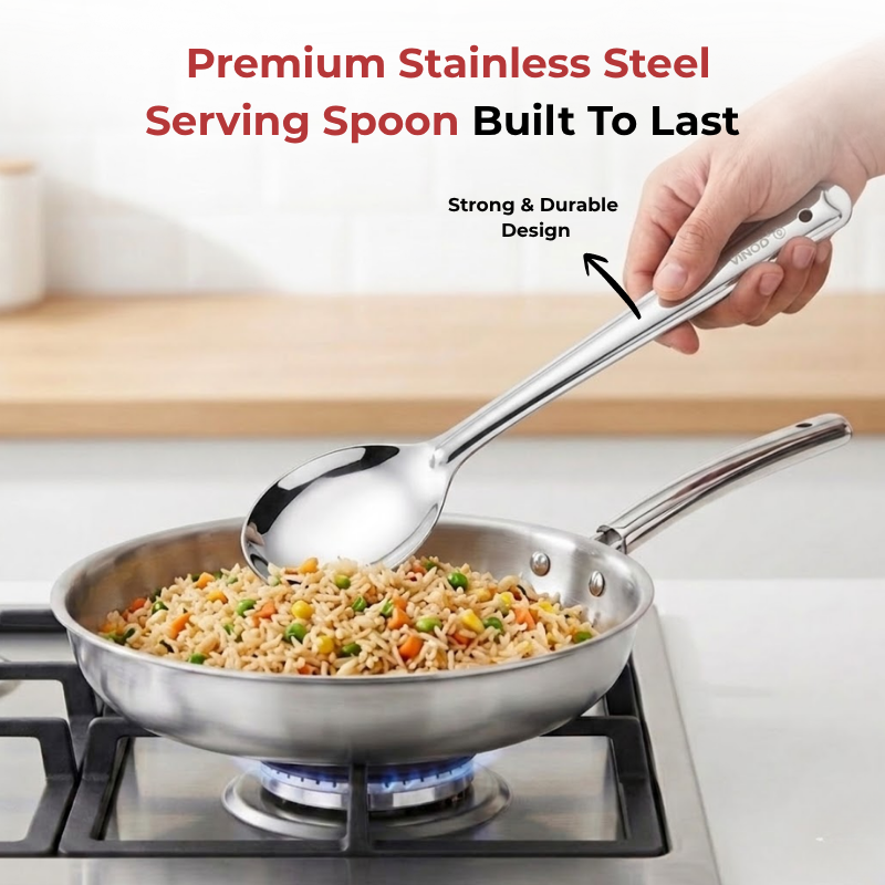 Vinod Stainless Steel Serving Paan / Cooking Spoon Set of 2, close-up detail