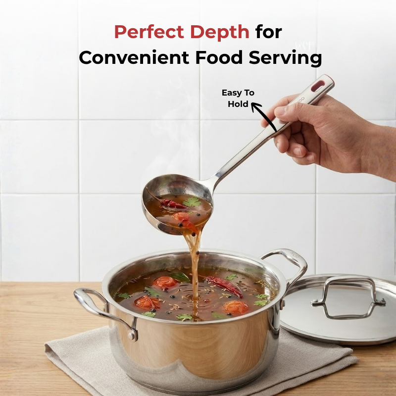 Vinod Queens stainless steel ladle serving spoon set of 2, 36 cm, No. 1, close-up detail