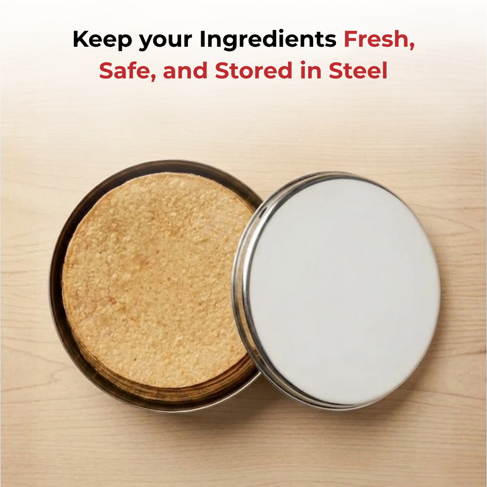 Vinod Stainless Steel Papad Dabba, close-up detail