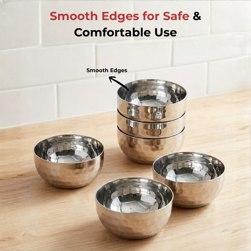 Vinod Stainless Steel Royal Hammered Bowl, Set of 6 Pieces, No. 6, in-use view