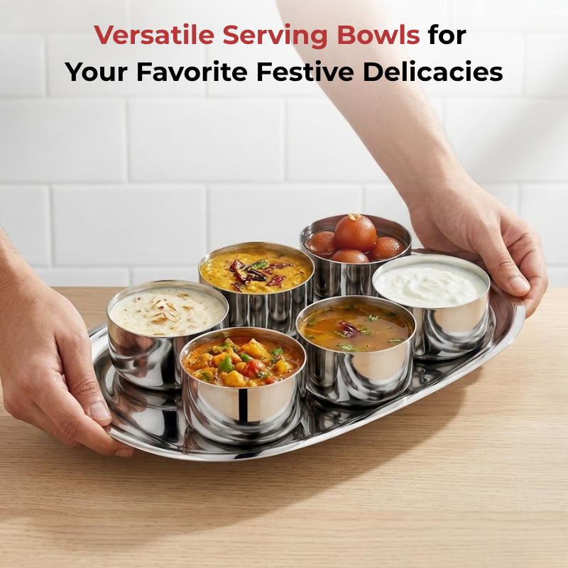 Vinod Stainless Steel Vati / Katori Set of 12 Pieces, in-use view
