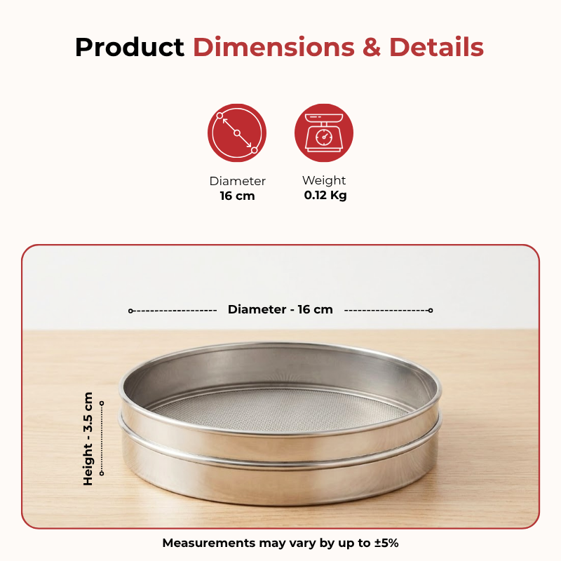 Vinod Stainless Steel Atta Chalni / Flour Sieve No.7 with Fine Mesh, product view 7